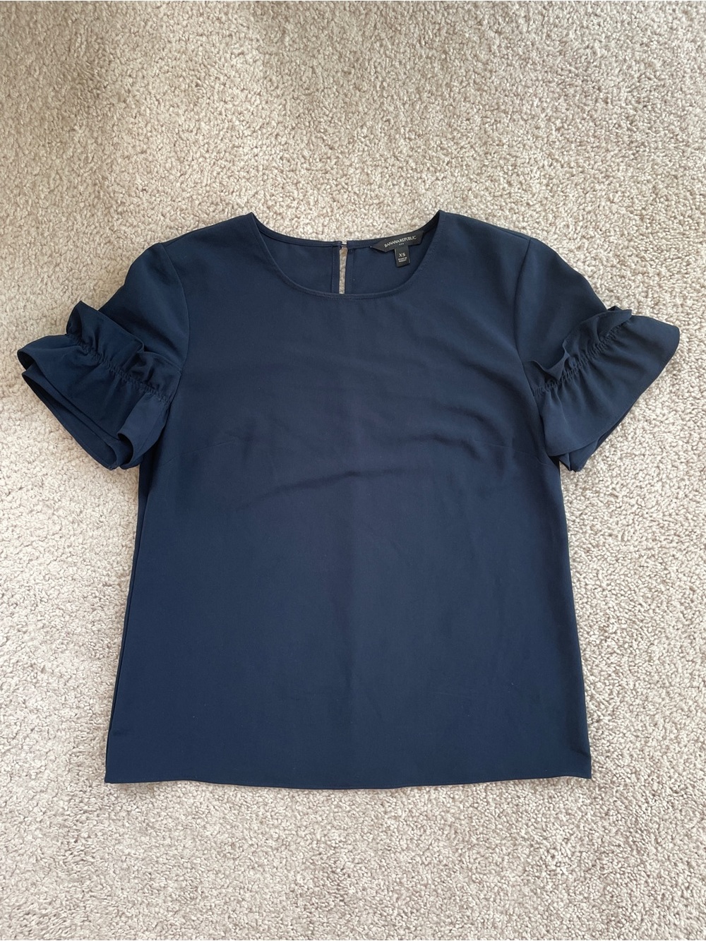 Banana Republic Factory Navy Blue Ruffle Short Sleeve Blouse Top Size XS